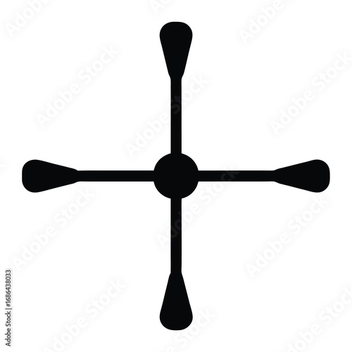 Stylized abstract black cross with four teardrop shapes on a white background