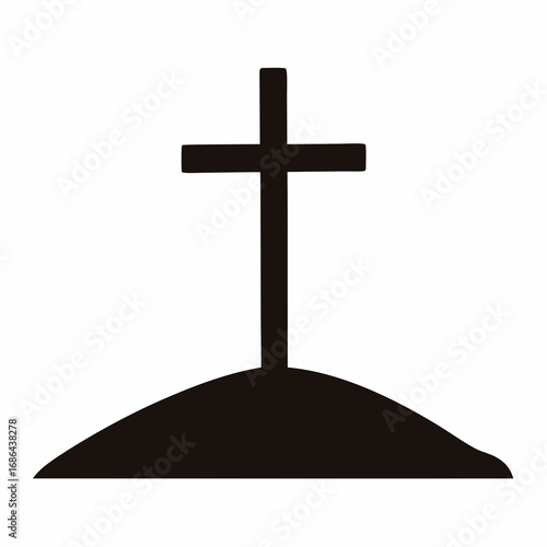 Simple Black Cross on a Hill Silhouette, a Symbol of Remembrance