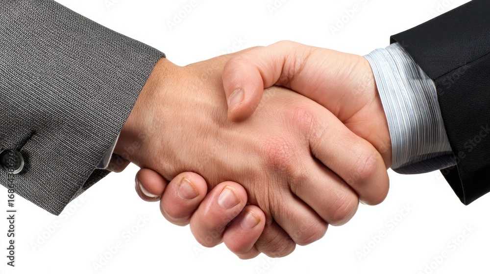 Fototapeta premium A close-up of two hands shaking, symbolizing a strong partnership and agreement. This image represents trust and collaboration in a professional environment.