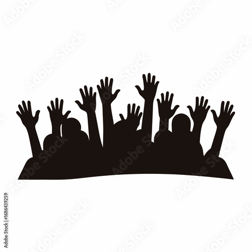 Silhouette of People with Raised Hands in Celebration, Protest, or Worship
