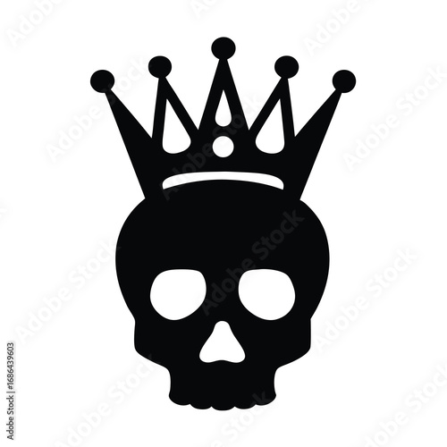Skull wearing a crown, symbolizing power, death, royalty, and rebellion in art