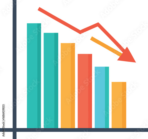 Flat Vector of Bar Chart With Decline Trend