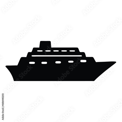Simplified black and white silhouette illustration of a cruise ship icon