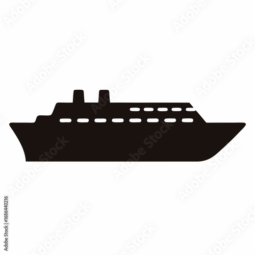 Black silhouette of a cruise ship, isolated on a white background