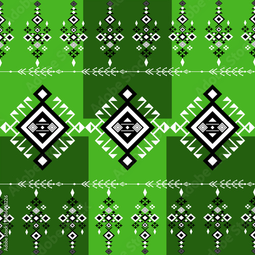Stylish green tribal diamond pattern, ideal for fabric prints, wallpapers, crafts, and cultural artworks.