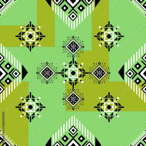Green Tribal Diamond Ethnic Pattern