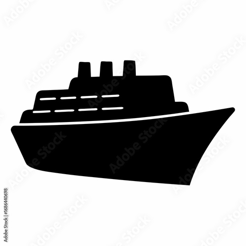 Simple black and white drawing of a cruise ship on white background