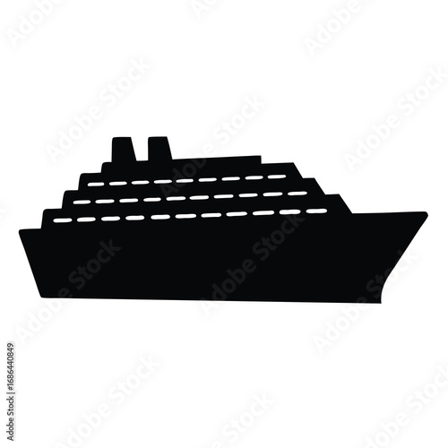 Silhouette of a cruise ship with detailed window designs and white background