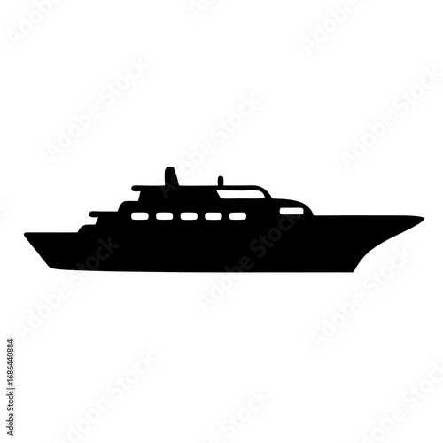 Luxury yacht silhouette in black representing water transportation and leisure activities