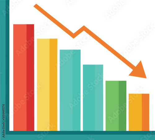 Flat Vector of Bar Chart With Downward Trend