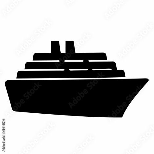 Stylized minimalist silhouette illustration of a cruise ship with multiple decks