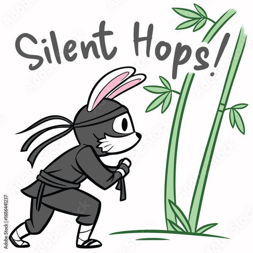 Minimalist Vector Illustration of Bunny Character with Bamboo in Modern Cartoon Style for Children's Design