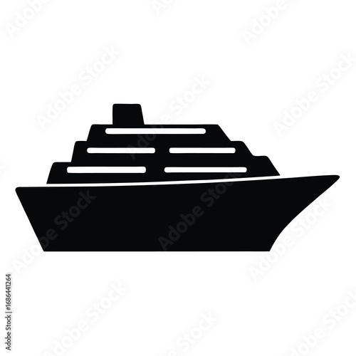 Black silhouette of a cruise ship or ocean liner on white