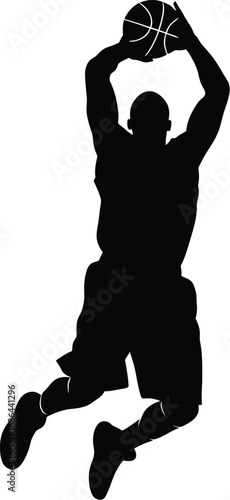 Silhouette of a basketball player jumping to dunk ball, showcasing athleticism and dynamic movement in sports