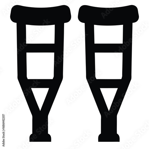 Black silhouette of two crutches used for mobility assistance and recovery
