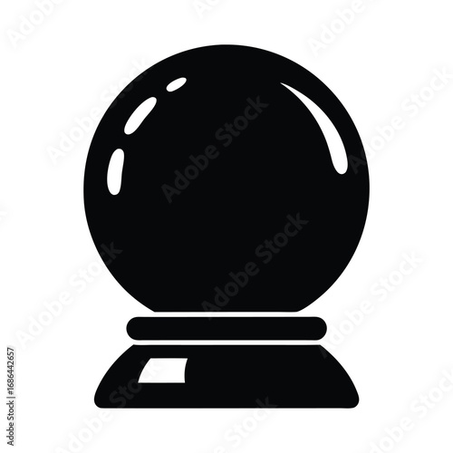 Black and white crystal ball on stand silhouette vector illustration design