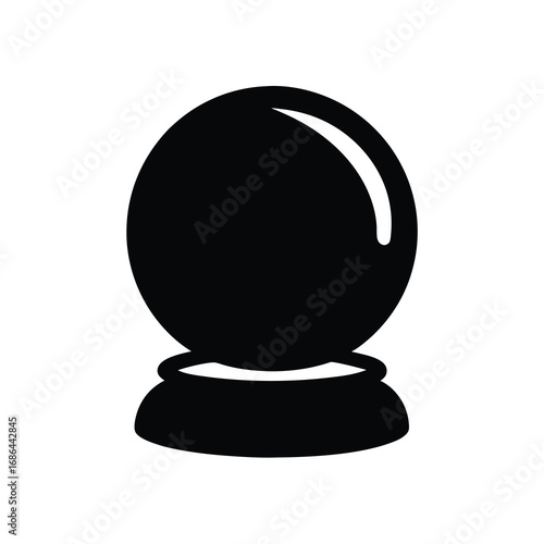 Stylized simple design of a black crystal ball with reflective surface