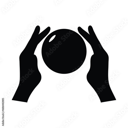 Hands holding crystal ball in monochrome, symbolizing divination and magic