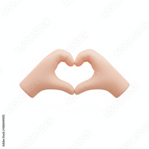 Two realistic 3D hands forming a heart shape gesture against a white background.
