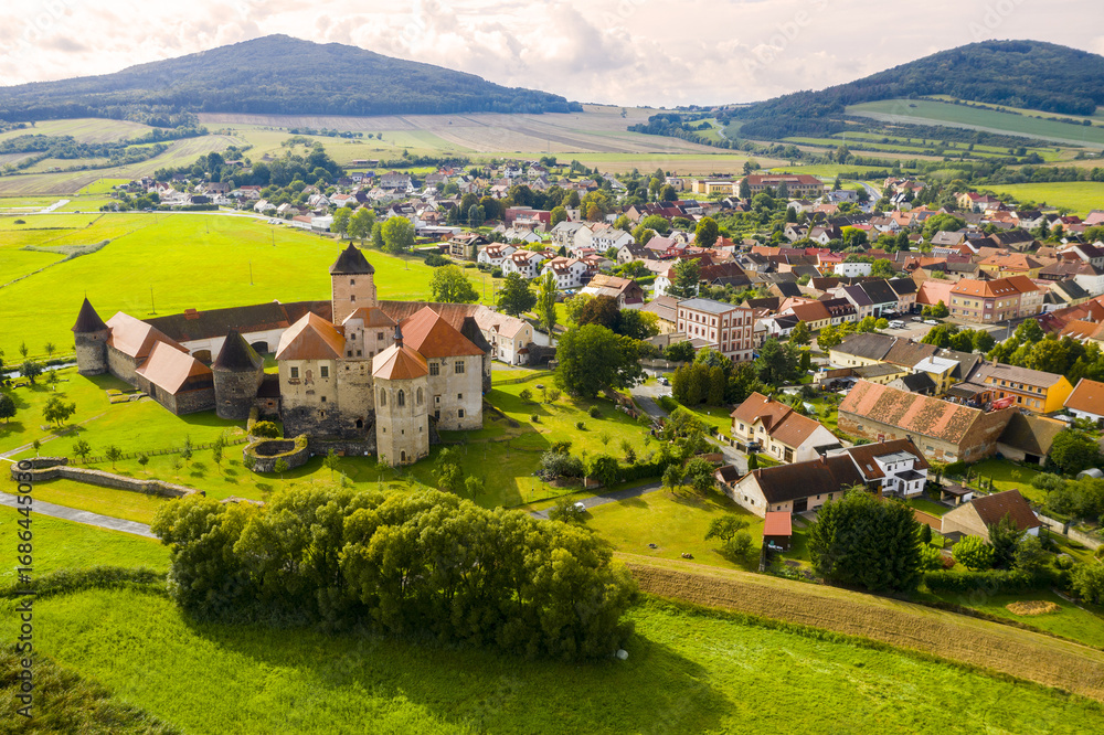 Obraz premium The town of Švihov with a medieval castle in the Šumava foothills. Czech Republic, Central Europe.