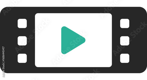 video player icon, play button symbol, film strip vector, multimedia graphic, streaming icon, media player logo, online video symbol, digital movie vector, play symbol illustration, film reel icon, ci