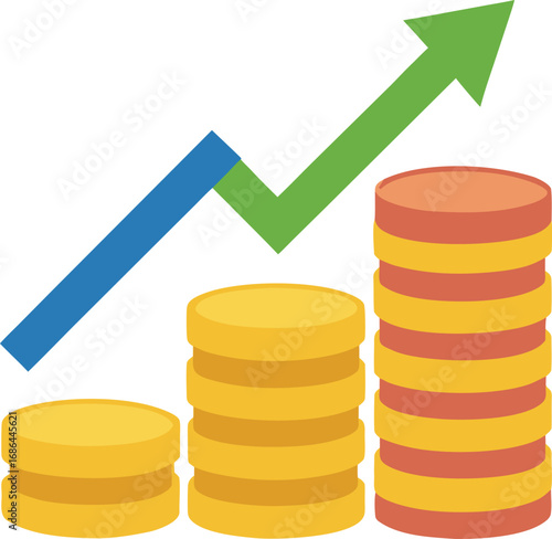 Flat Vector of Coins Stacked With Falling Arrow