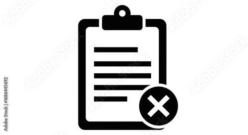 clipboard, cancel, silhouette, vector, icon, document, task, checklist, delete, remove, reject, error, fail, cross, decline, wrong, symbol, paper, list, management, file, note, organizer, form, approv