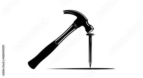 hammer and nail vector, hammer hitting nail icon, construction tool illustration, repair symbol, work tool vector, carpentry icon design, DIY tools vector, building and repair symbol, hammer silhouett