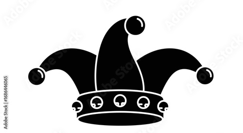 jester, hat, silhouette, vector, icon, carnival, festival, joker, clown, fool, comedy, medieval, costume, court, entertainment, circus, humor, parody, satire, jest, celebration, mardi, gras, masquerad