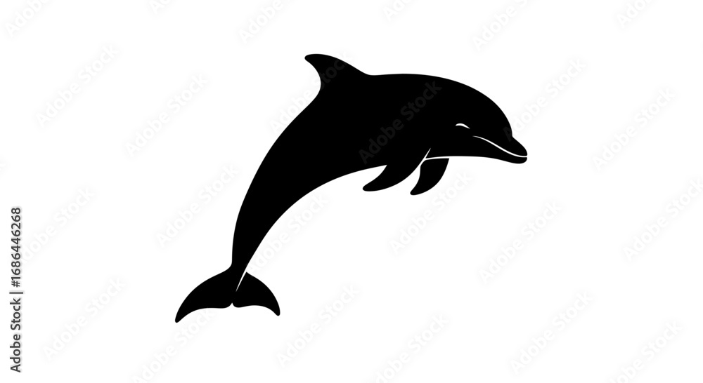 Fototapeta premium dolphin, silhouette, vector, icon, marine, ocean, sea, aquatic, mammal, wildlife, design, illustration, nature, swimming, water, animal, fin, tail, jump, biology, habitat, ecology, species, fauna, tro