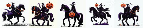 Headless Horseman Carrying Pumpkin Lantern on Haunted Black Stallion Vector