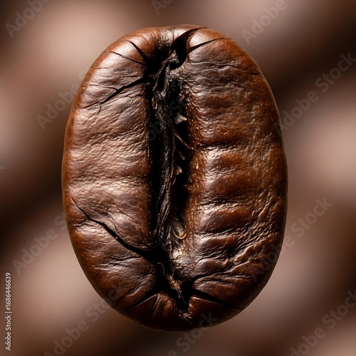 Detailed macro shot of a single roasted coffee bean