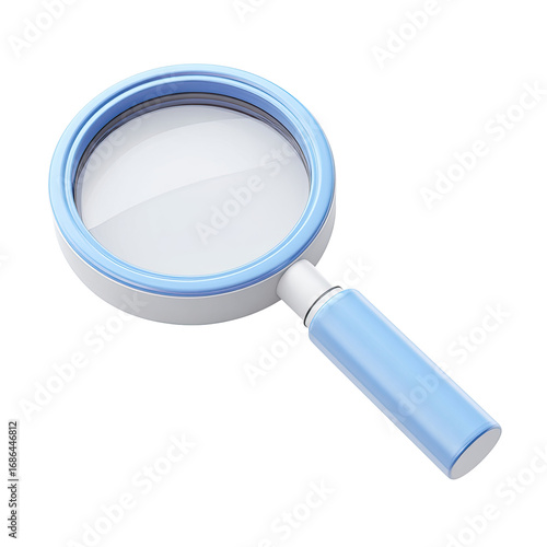 Light blue magnifying glass icon, 3D style