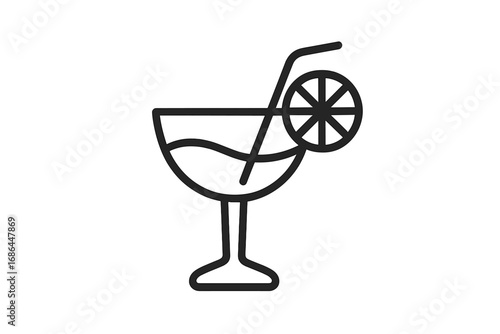 Cocktail glass with lime slice icon. Margarita, daiquiri symbol for bar menu. Summer party alcoholic beverage. Refreshment drink vector line art illustration.