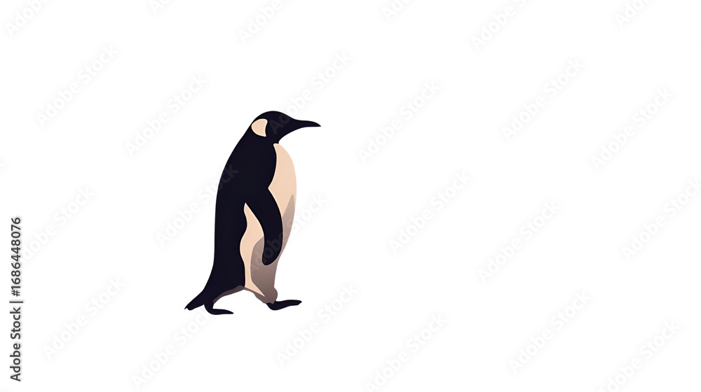 Fototapeta premium Isolated stylized emperor penguin walking on a white surface seasons surreal