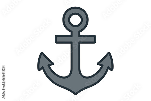 Anchor vector icon in a simple flat cartoon style. Nautical marine symbol for boat and ship design. Maritime graphic for navy and sea travel concepts. Isolated illustration.