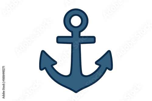 Simple blue anchor icon in a flat cartoon style. Vector illustration for nautical and marine themes. Symbol of stability, sea travel, the navy, and sailing. Graphic element.