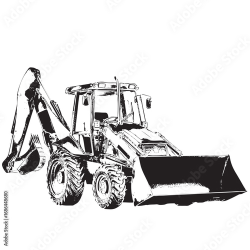 Bold construction backhoe illustration offers strong visual for infrastructure or heavy equipment company projects