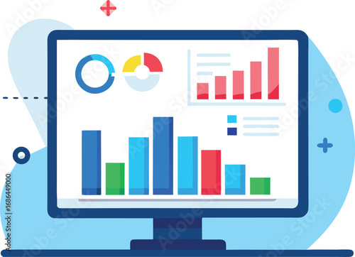 Flat Vector of Financial Dashboard Showing Negative Trend