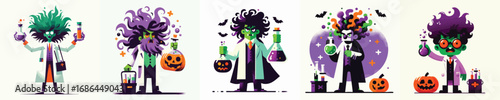 Spooky Mad Scientist Halloween Cartoon Vector Illustration