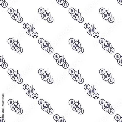 P2P man and btc sign vector Investing in Bitcoin seamless pattern in thin line style