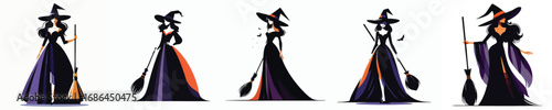 Mysterious Witch Woman in Elegant Black Halloween Costume