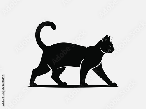 Vector art of elegant black cat silhouette walking gracefully, , showcasing its sleek form and mysterious charm in a minimalist design