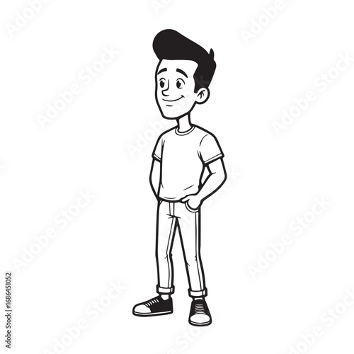 Handsome Man Black and White Illustration Vector Image Male Portrait Fashion Sketch Line Art Design