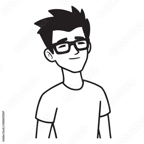 Handsome Man Black and White Illustration Vector Image Male Portrait Fashion Sketch Line Art Design