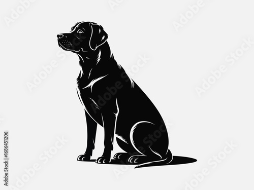 Vector art of black labrador retriever sitting, a loyal and intelligent breed, perfect for companionship and outdoor adventures