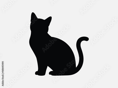 Vector art of silhouette of a black cat sitting, its tail curled gracefully, conveying a sense of mystery and elegance in its simple form