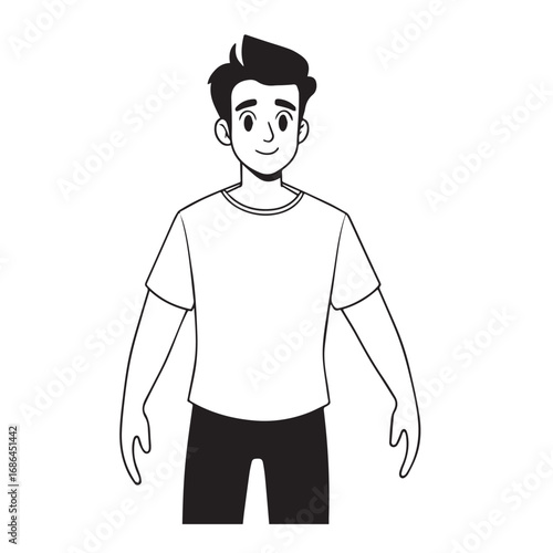 Handsome Man Black and White Illustration Vector Image Male Portrait Fashion Sketch Line Art Design