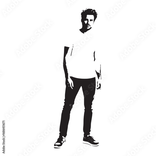 Handsome Man Black and White Illustration Vector Image Male Portrait Fashion Sketch Line Art Design