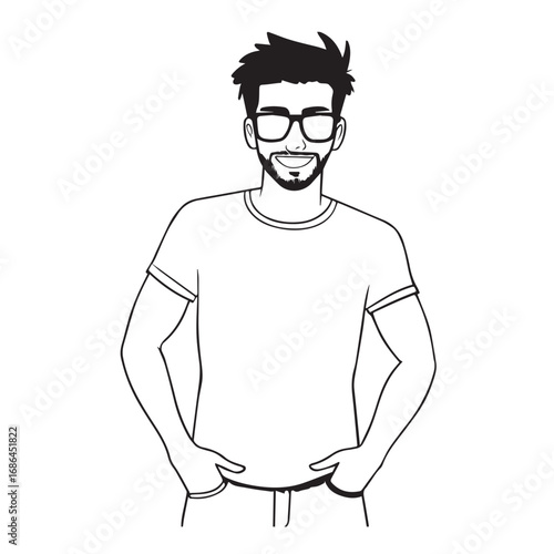 Handsome Man Black and White Illustration Vector Image Male Portrait Fashion Sketch Line Art Design